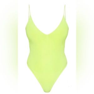 Neon Yellow Slinky Spaghetti Strap Bodysuit